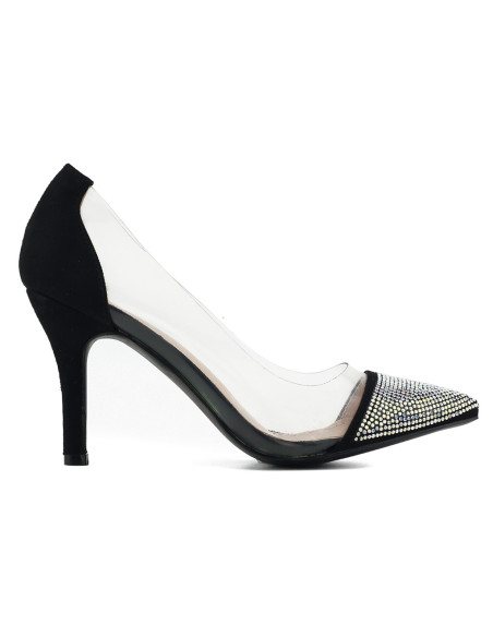 Schwarze transparente Damenstilettos mit Zirkonen - 2