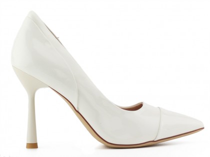Pantofi stiletto de damă albi din piele ecologică - 2