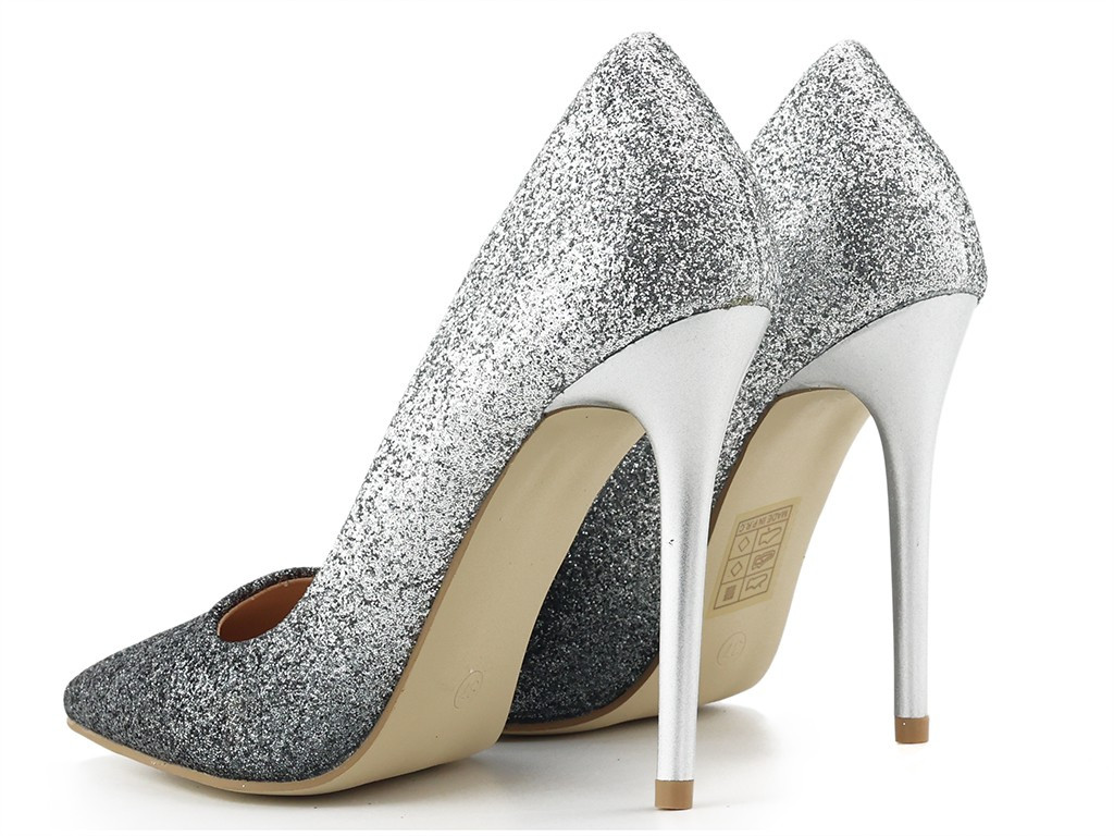 Talons aiguilles en brocart noir et argent pour femmes - 3