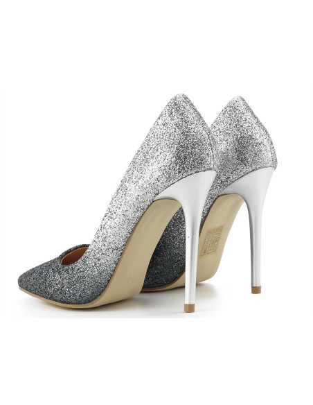 Talons aiguilles en brocart noir et argent pour femmes - 3