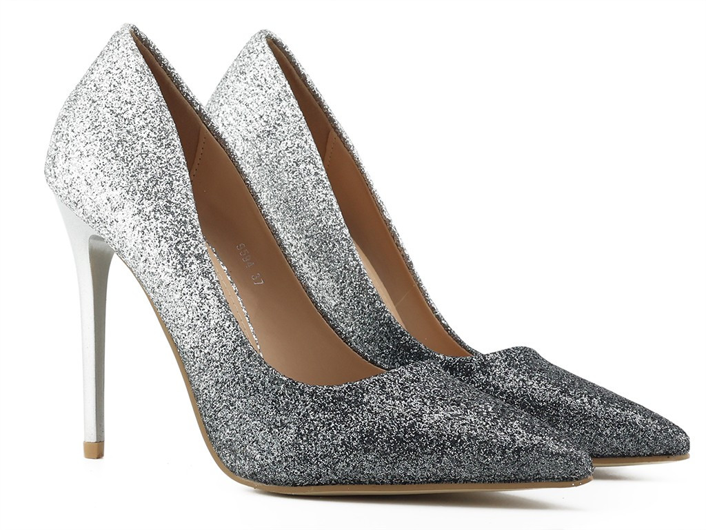 Stilettos aus schwarzem und silbernem Brokat für Damen - 1
