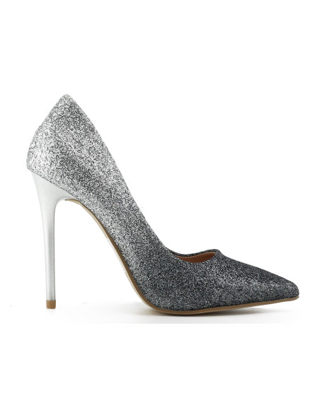 Talons aiguilles en brocart noir et argent pour femmes - 2