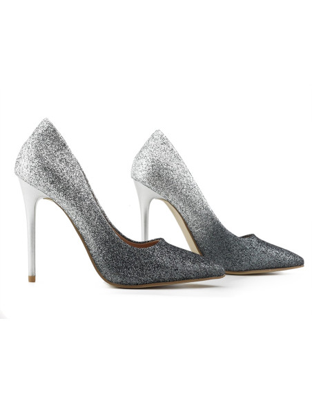 Talons aiguilles en brocart noir et argent pour femmes - 4