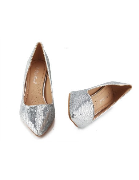 Silver low stilettos for women with sequins - 3
