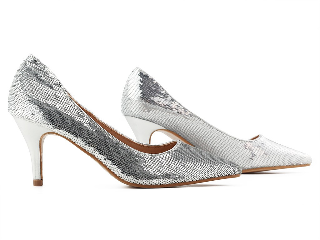 Talons aiguilles argentés pour femmes avec paillettes - 5