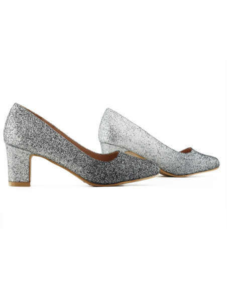 Pantofi cu sclipici pentru femei de culoare argintie și neagră ombre - 3