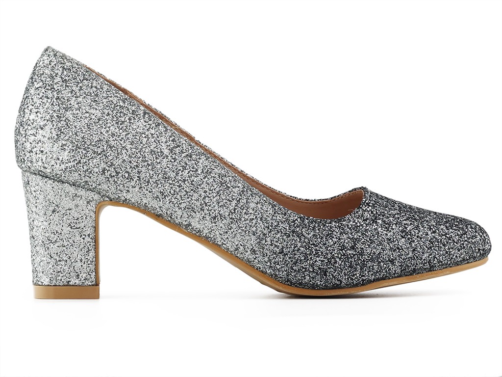 Pantofi cu sclipici pentru femei de culoare argintie și neagră ombre - 1