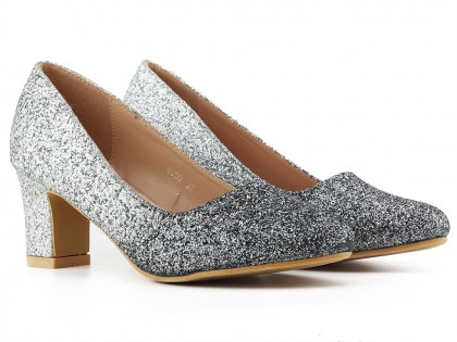 Pantofi cu sclipici pentru femei de culoare argintie și neagră ombre - 2