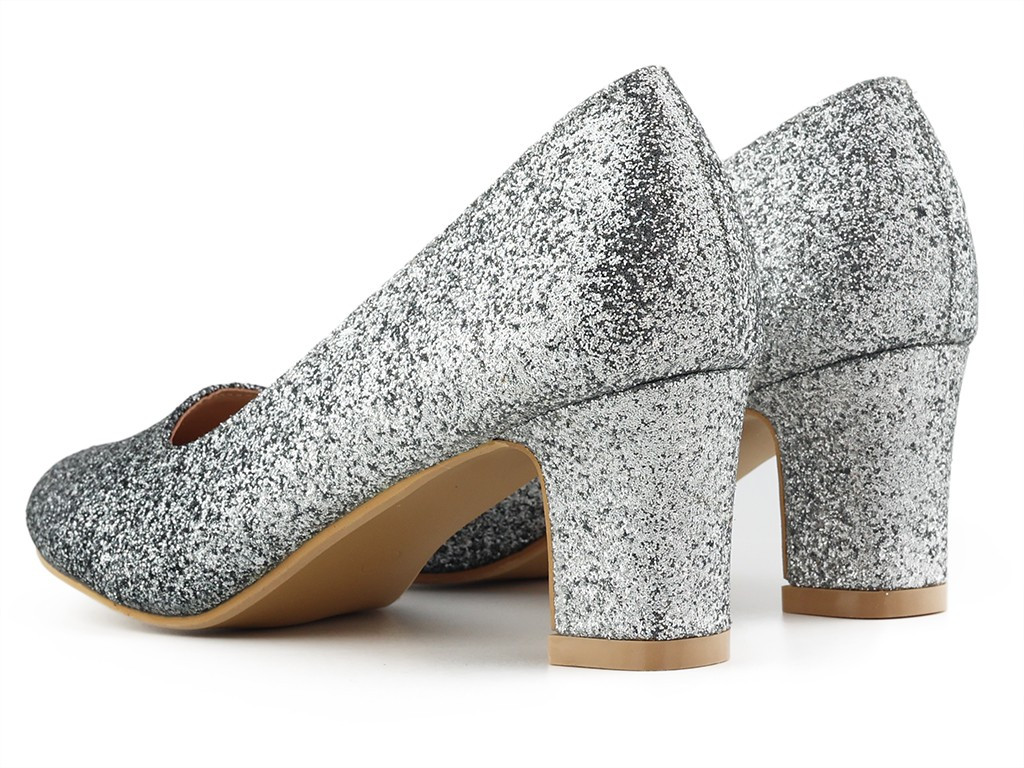 Escarpins à paillettes argent et noir pour femmes - 4