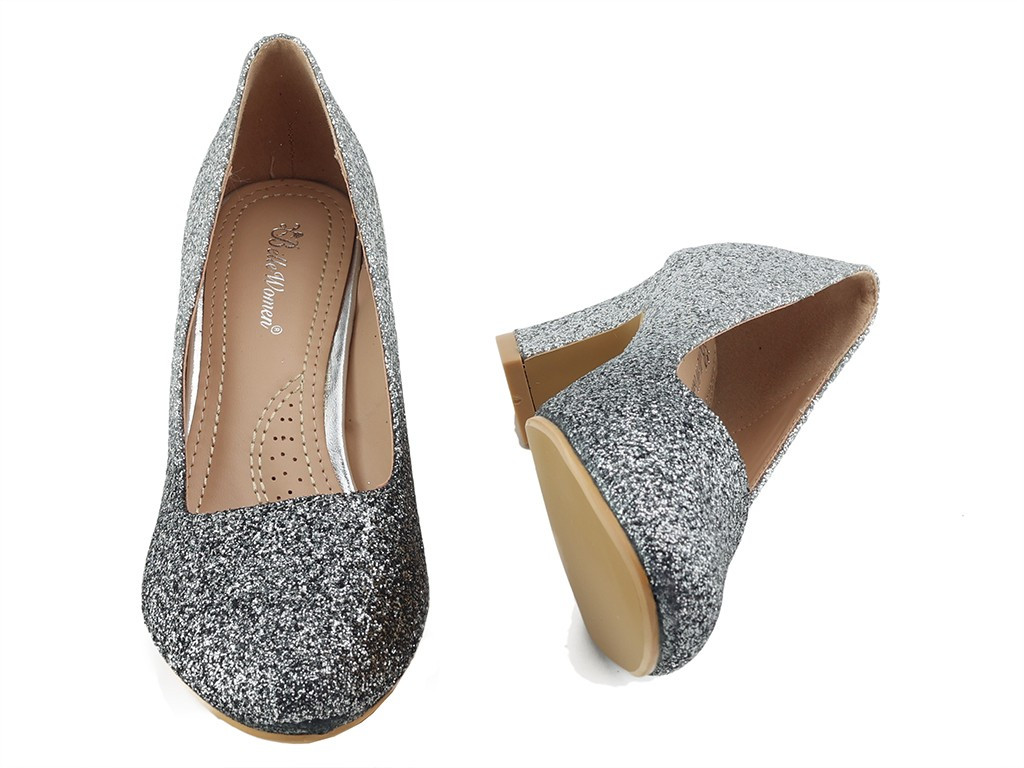 Silberne und schwarze ombre Glitzerpumps für Damen - 5