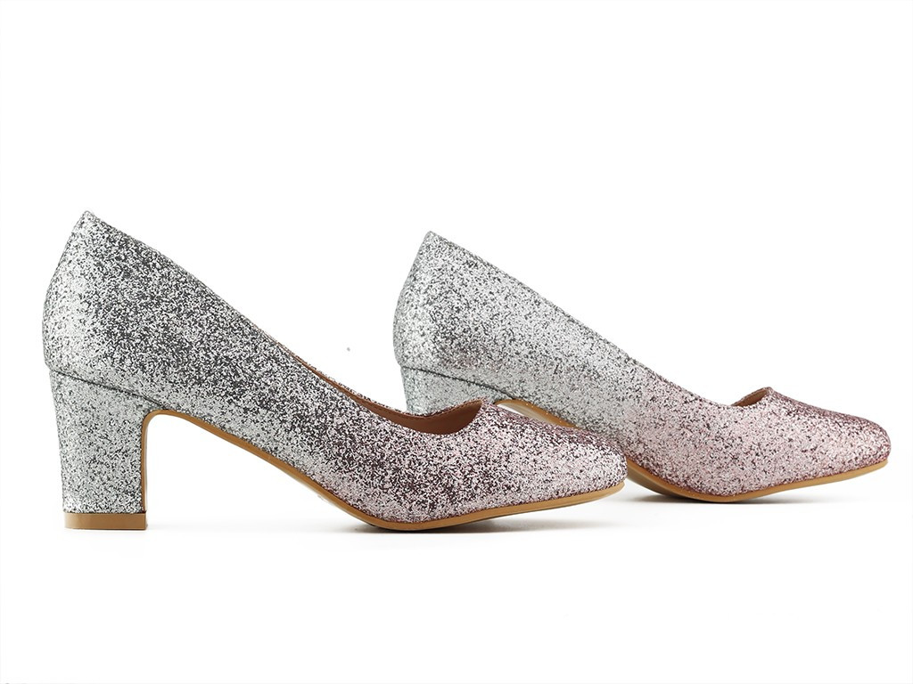 Silver pink glitter pumps for women - 4