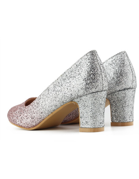 Silberne und rosa Glitzerpumps für Damen - 3