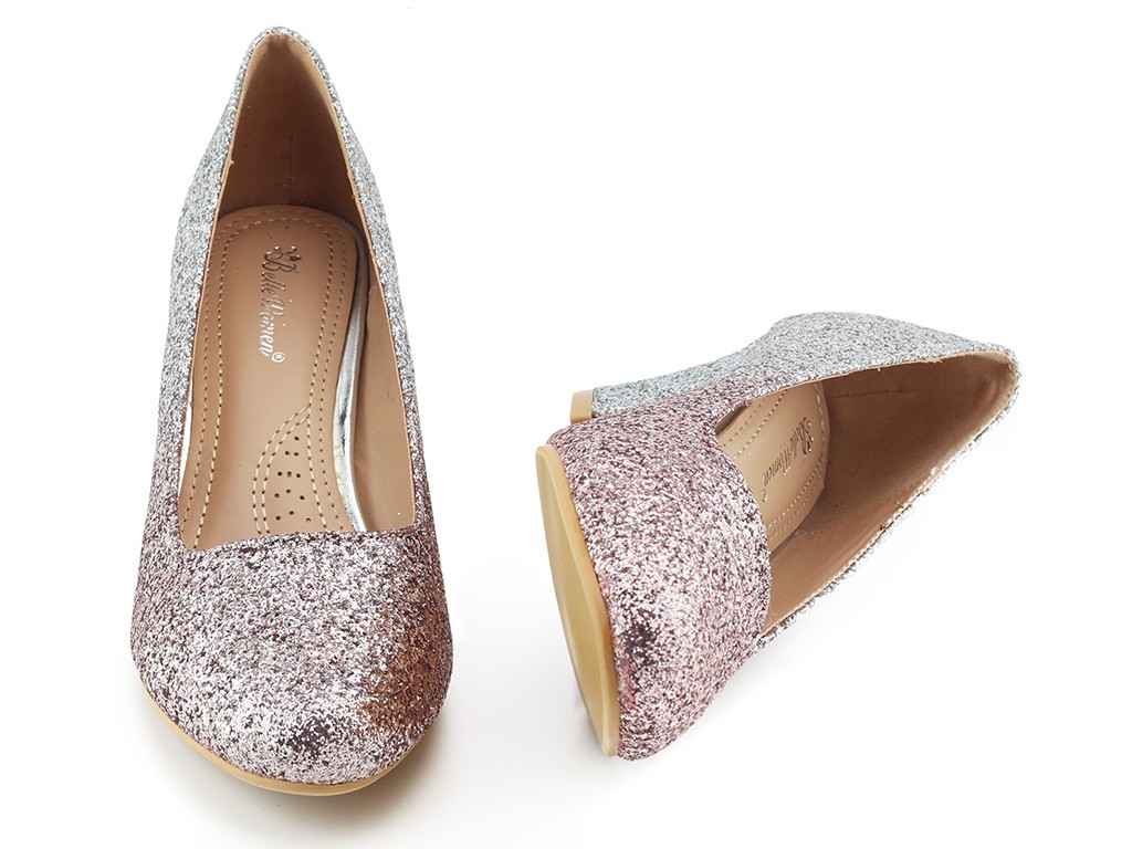 Silver pink glitter pumps for women - 5