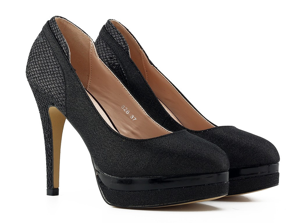 Melni spīduma platformas stilettos - 2