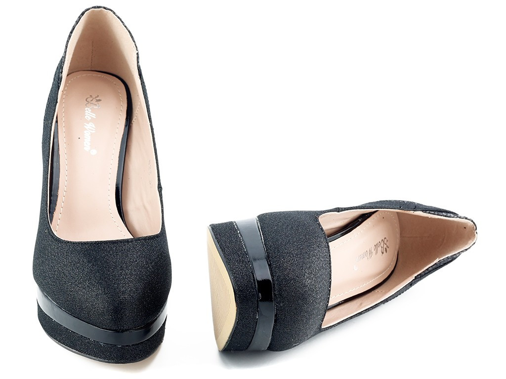 Schwarze glitzernde Plateau-Stilettos - 6