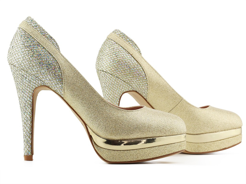 Gold platform stilettos glitter brocade - 4