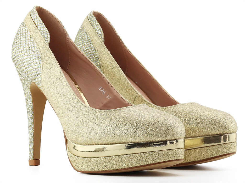 Gold platform stilettos glitter brocade - 2