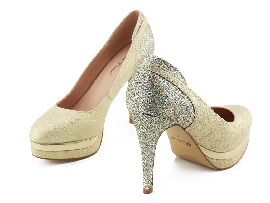 Talons aiguilles à plateforme en paillettes d'or - 3