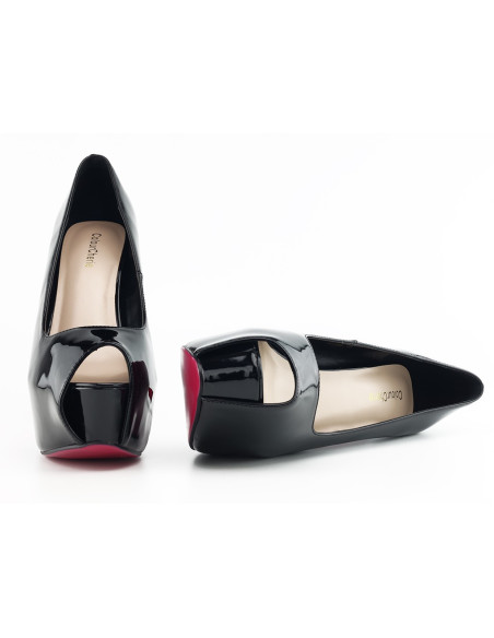 Czarne szpilki na platformie lakierki eko skóra