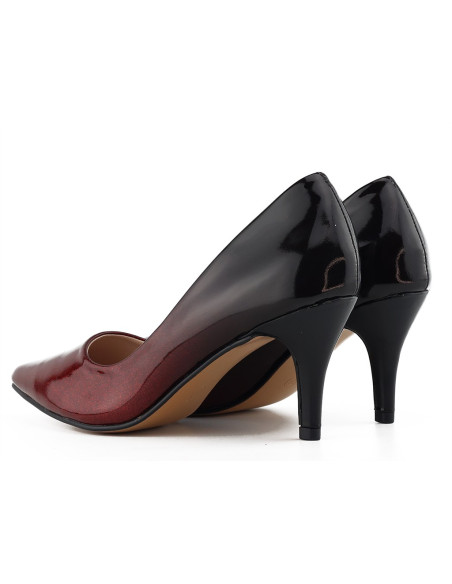 Czarno czerwone niskie szpilki ombre brokat