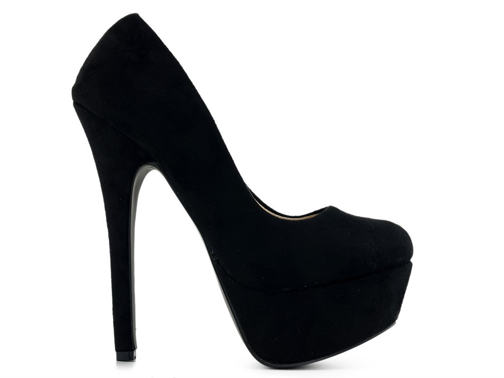 Czarne zamszowe szpilki na platformie