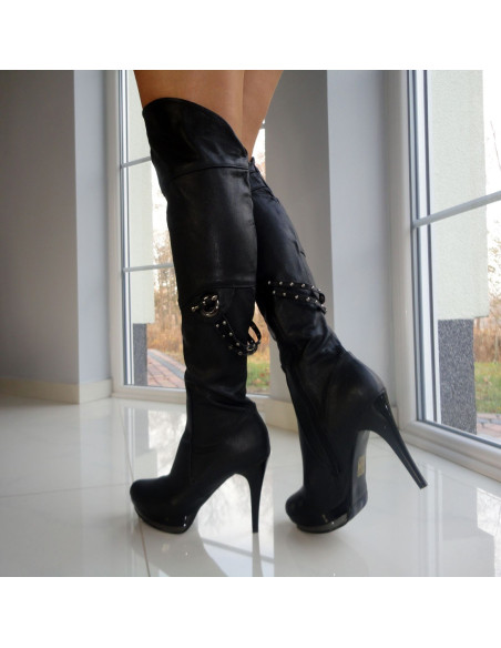 KOZAKI MUSZKIETERKI CZARNE GŁADKIE SZPILKI