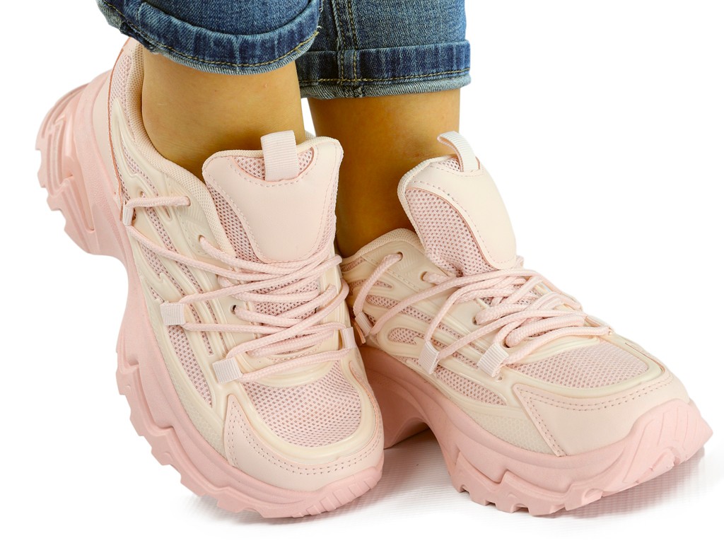 Jasno różowe sportowe buty damskie na wysokie platformie