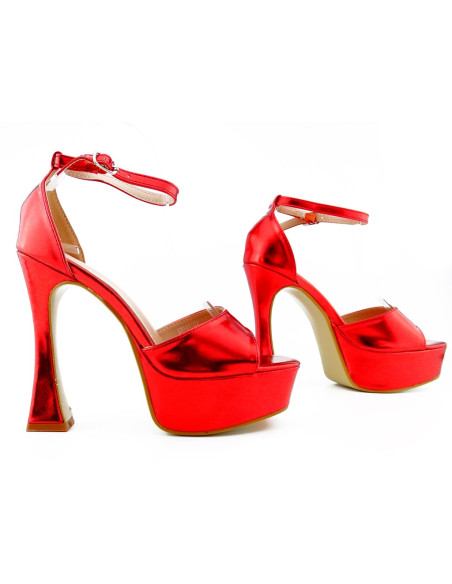 Sandále na platforme červené ekokoža lak - 4