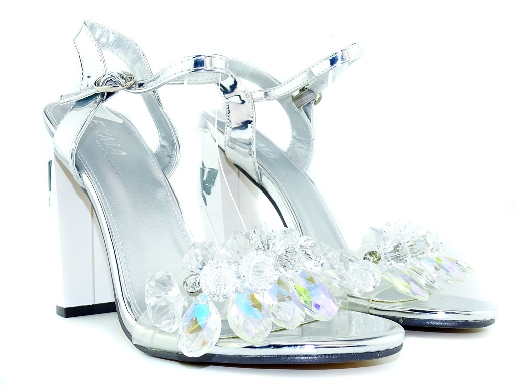 Strieborné sandále s kamienkami - 1