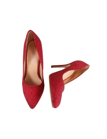 Czerwone szpilki brokatowe buty damskie - 2