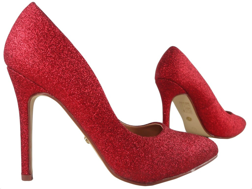 Rote High Heels Brokat Damenschuhe - 3