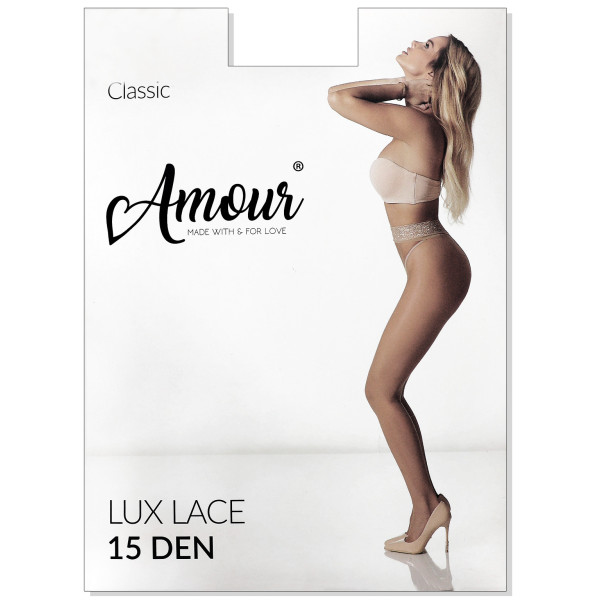Хіпстерські колготки з мереживом на талії з силіконовим мереживом 15 den LUX LACE