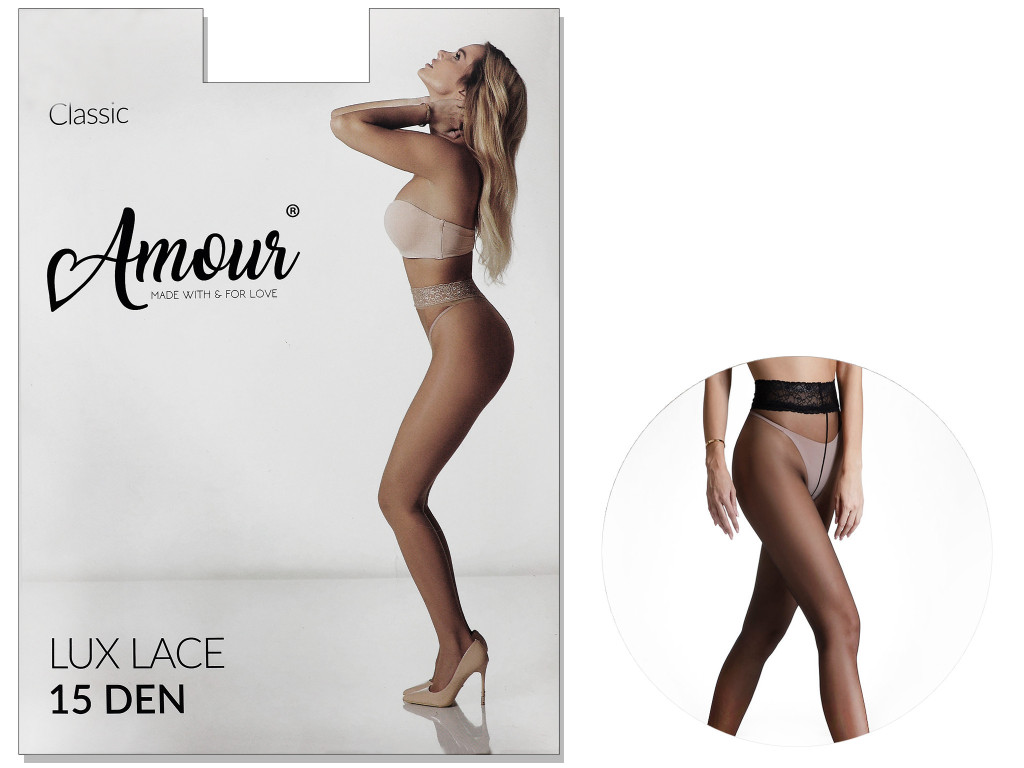 Hipster tights with lace at the waist with silicone 15 den LUX LACE