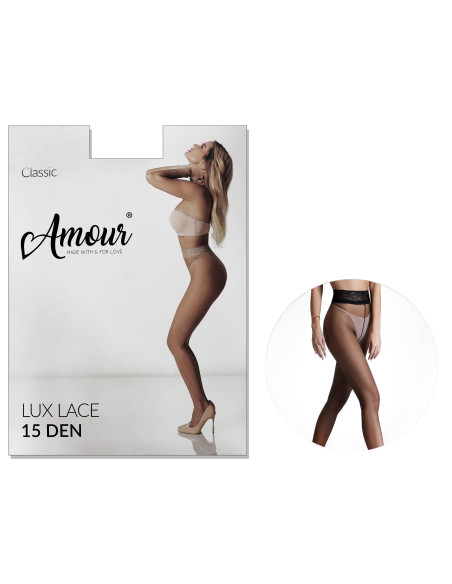Hipster tights with lace at the waist with silicone 15 den LUX LACE Hipster tights with lace at the waist with silicone 15 den LUX LACE