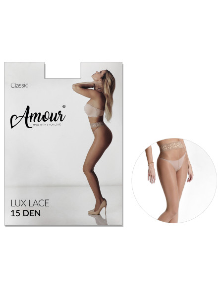 Hipster tights with lace at the waist with silicone 15 den LUX LACE Hipster tights with lace at the waist with silicone 15 den LUX LACE