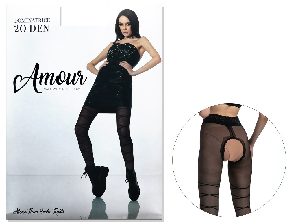 Collants à motifs, dentelle à la taille, trou à l'entrejambe, DOMINATRICE