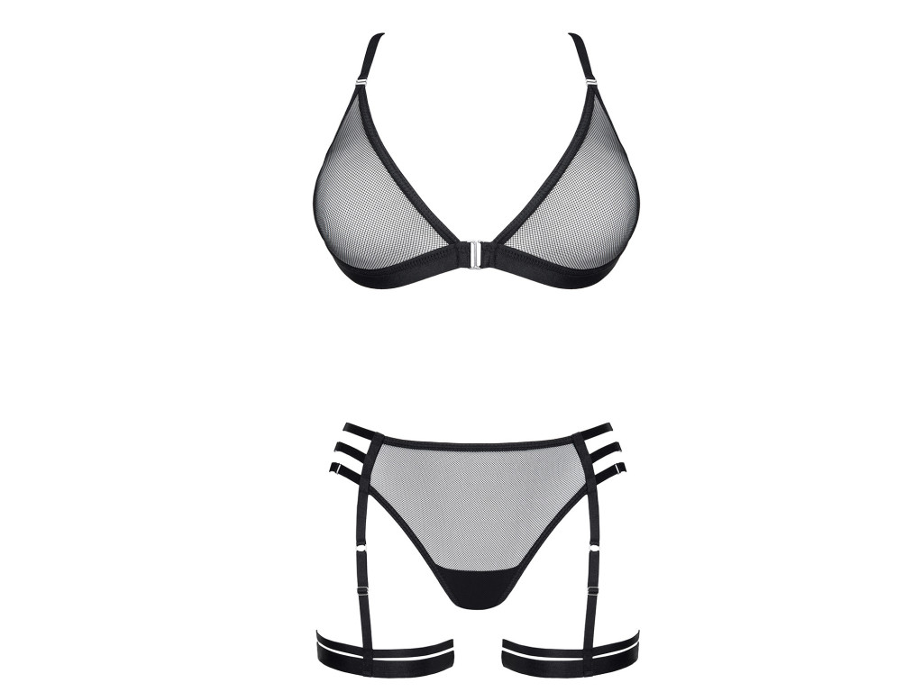 Ensemble de lingerie en maille noire avec bretelles et jarretelles S–XXL