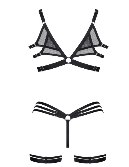 Ensemble de lingerie en maille noire avec bretelles et jarretelles S–XXL