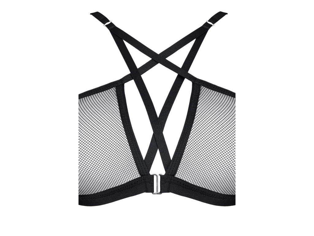 Black mesh lingerie set with straps and decorative bra S–XXL