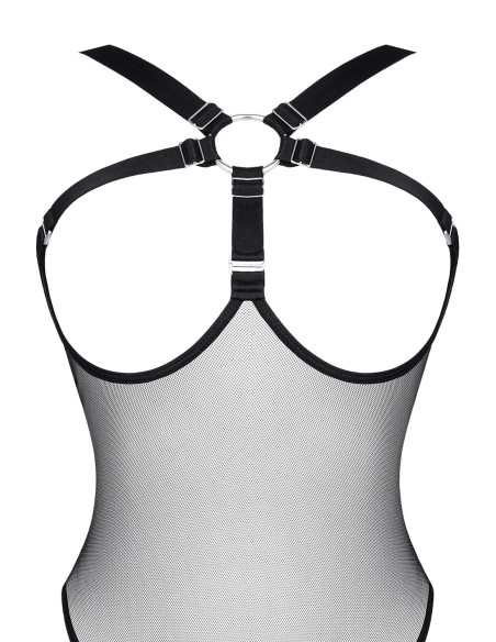 Body en maille noire avec bretelles sur la poitrine et coupe haute S–XXL