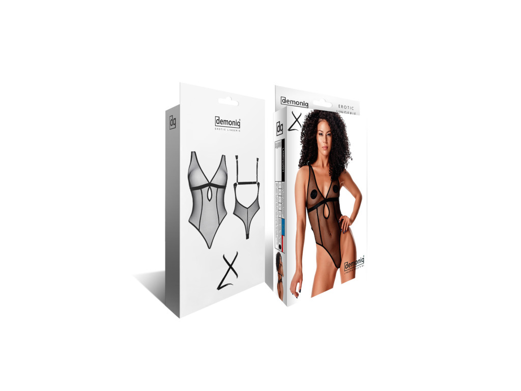 Body negru din plasă cu decolteu modelator și bretele, mărimi S–XXL