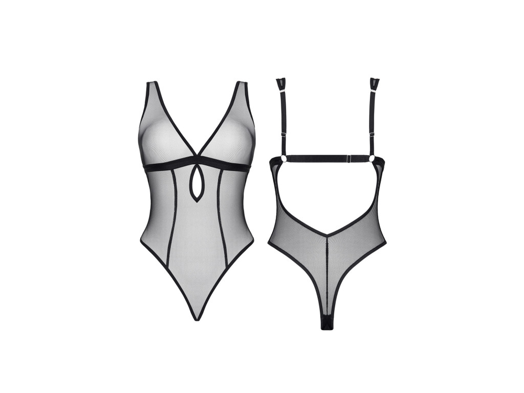 Body en maille noire avec décolleté galbant et bretelles S–XXL
