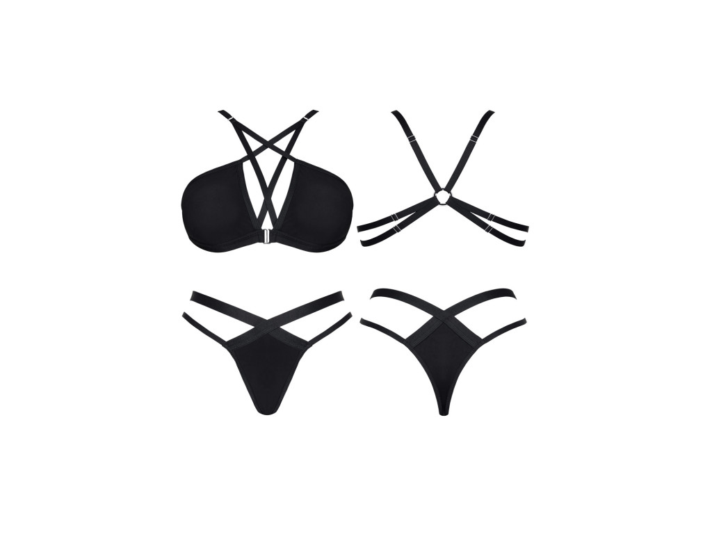Ensemble de lingerie noire avec bretelles et un soutien-gorge spectaculaire S–XXL