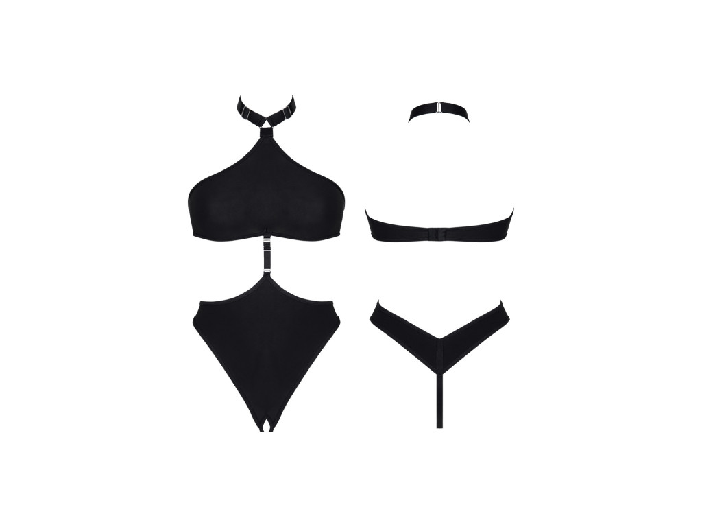 Black asymmetric bodysuit with cutout and adjustable elastic S–XXL