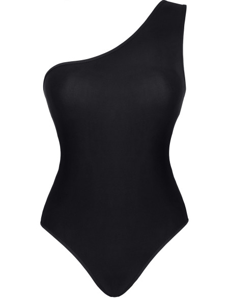 Body noir asymétrique en tissu extensible S–XXL