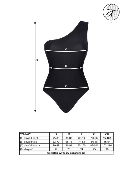 Body negru cu un singur umăr din material elastic, mărimi S–XXL