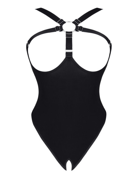 Schwarzer Body mit elastischen Bändern und offenem Po – ein sinnlicher Style, der verführt