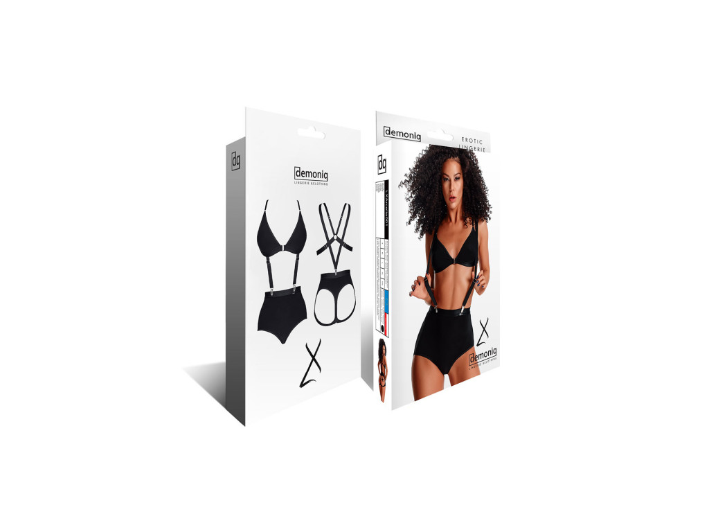 Set with exposed buttocks and suspenders - black lingerie with a wow effect