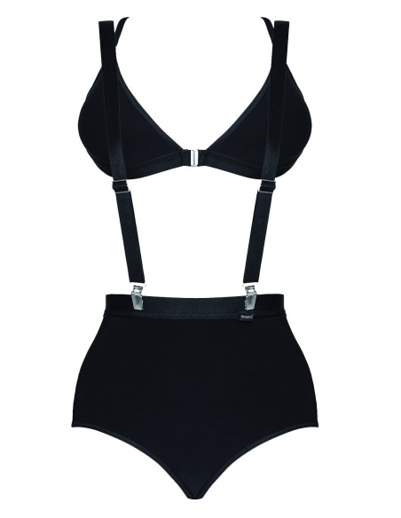 Set with exposed buttocks and suspenders - black lingerie with a wow effect