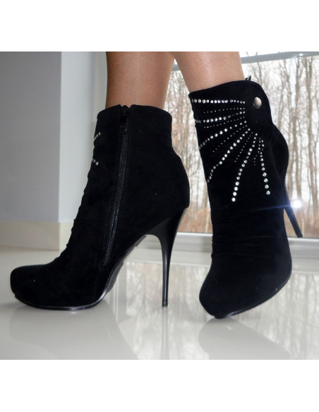 BOTTES À ÉPINGLES CLOUS EN DAIM NOIR  - 1
